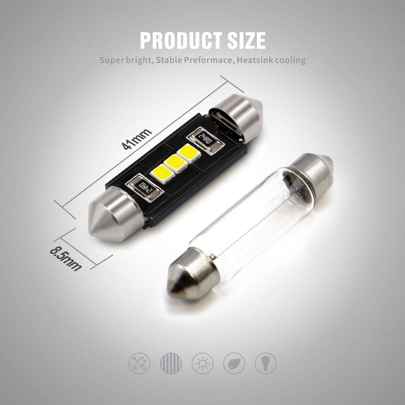 SIR IUS LED مصابيح LED SIR IUS N3 578 بيضاء نقية فائقة السطوع LED فستون 300 لومن شريحة 3030 لداخل السيارة والشاحنة أضواء القبة والخريطة والباب وأضواء المجاملة 1.72 بوصة 41 مم 211-2 212-2 569 حجم عبوة من 6 - Image 4